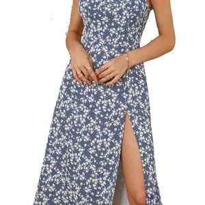 Floral Blue Sleeveless Dress